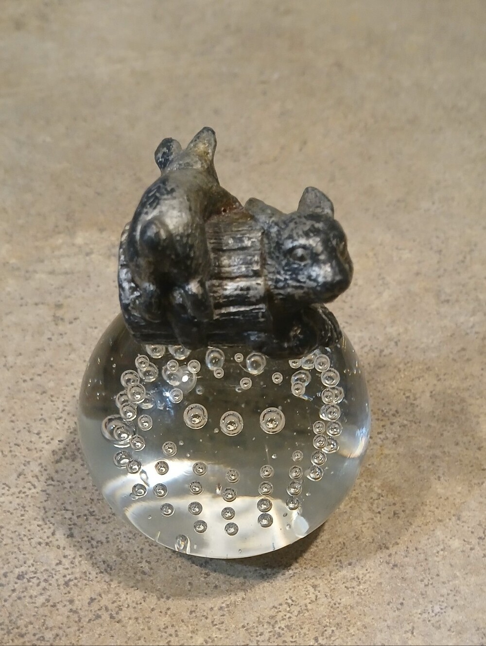Pewter Bunnies On A Glass Paperweight